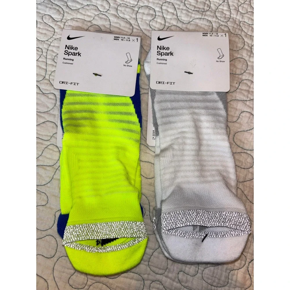 Nike Spark Running No Show Socks 2 Pairs Mens 10-11.5 Dri-FIT Cushioned